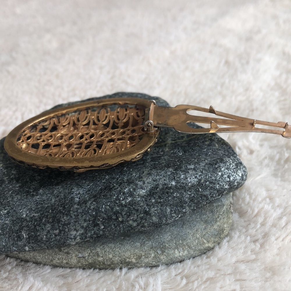 Art Nouveau Deco Brass Repousse Filigree German Style Dress Clip - Picture 12 of 17